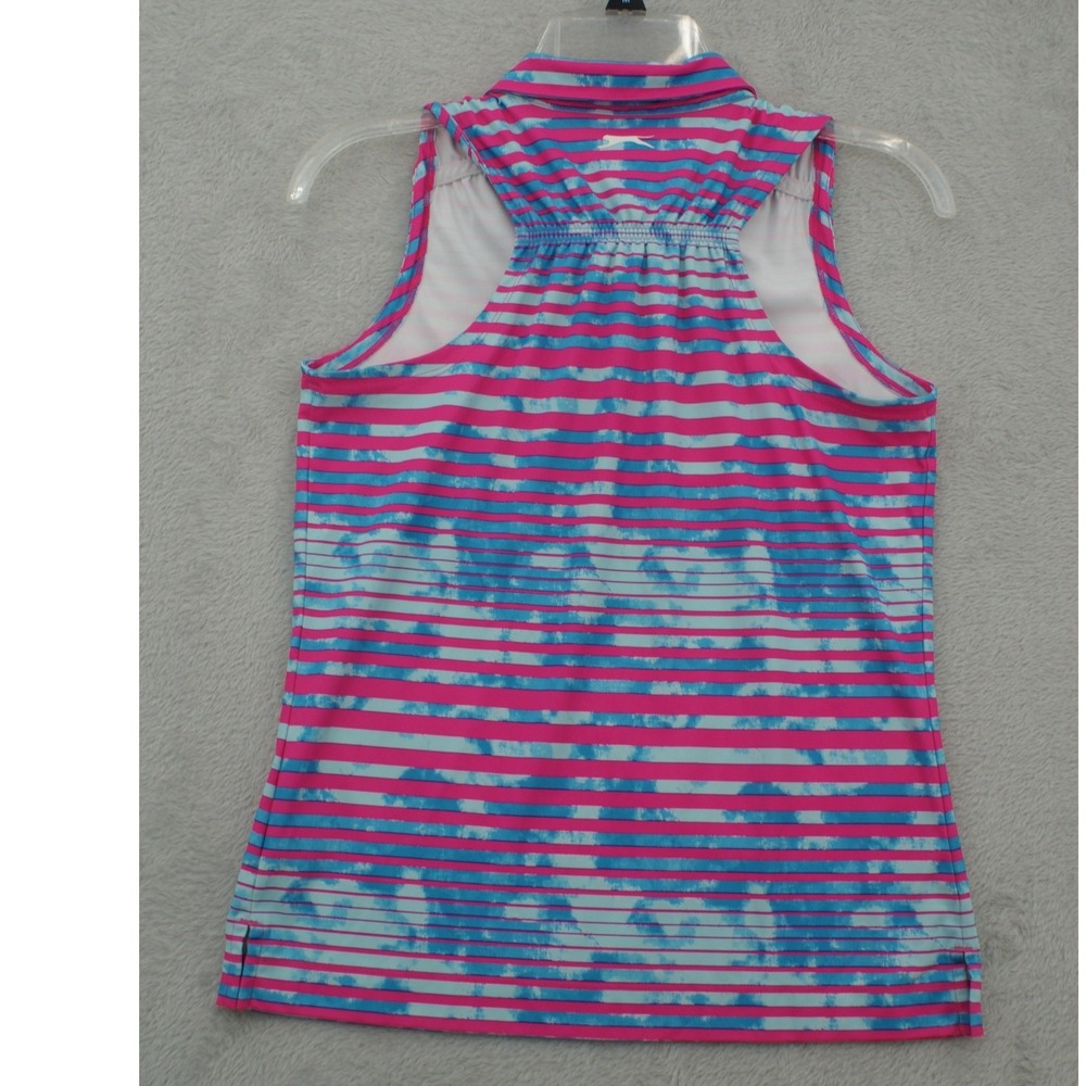 Slazenger Golf Womens XL Sleeveless Polo Shirt Pink Blue Striped Quarter Zip Top - Picture 2 of 8